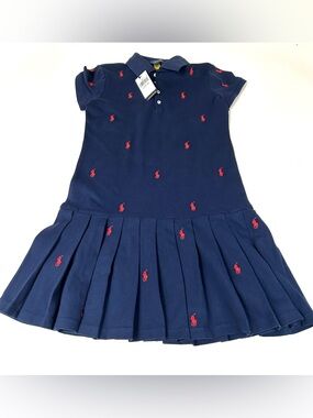 NEW Polo Ralph Lauren Little Girls Dress Size Large 12-14 Madison Navy Blue Red